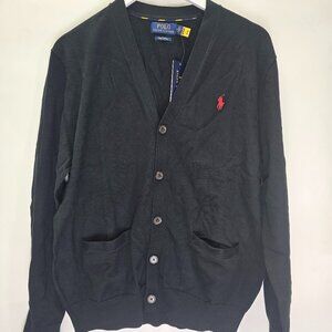 RALPH LAUREN COTTON V-NECK CARDIGAN / NAVY / SIZE M